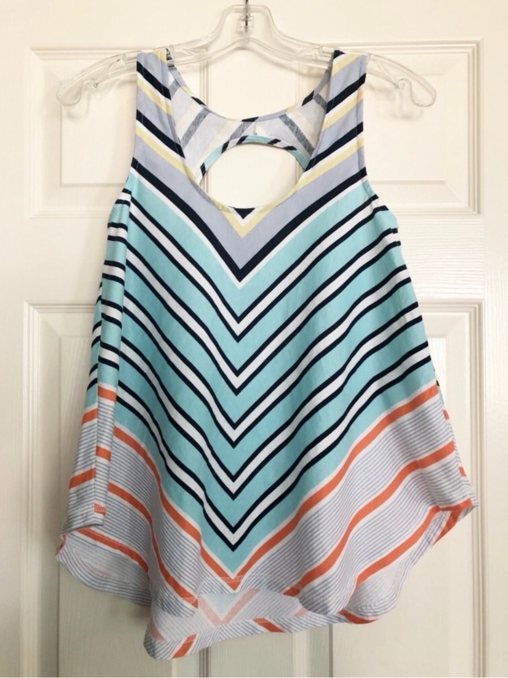 Deletta Anthro Chevron Stripe Keyhole Tank - Aqua, Coral & Navy